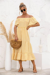 Plaid Off Shoulder Tiered Dress