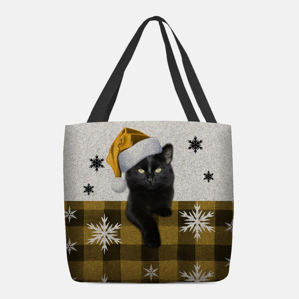 Las mujeres sintieron la historieta linda festiva Navidad vestida gato copo de nieve patrón bolso de hombro bolso de mano 