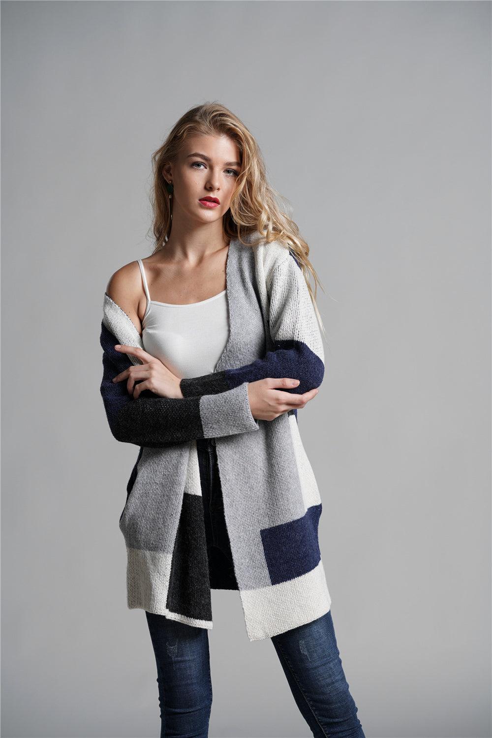 Color Block Open Front Longline Cardigan