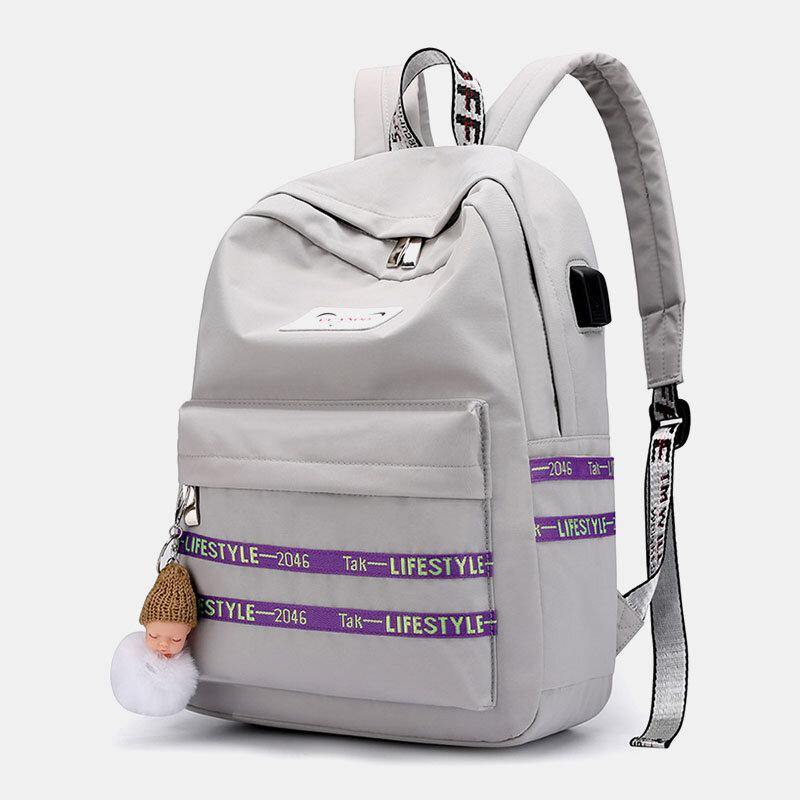 Mochila escolar para estudiantes al aire libre de viaje informal de gran capacidad para mujer con mochila resistente al desgaste con carga USB 