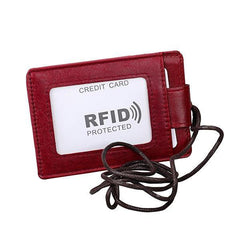 RFID Genuine Leather 4 Card Slot Neck Bag Card Holder