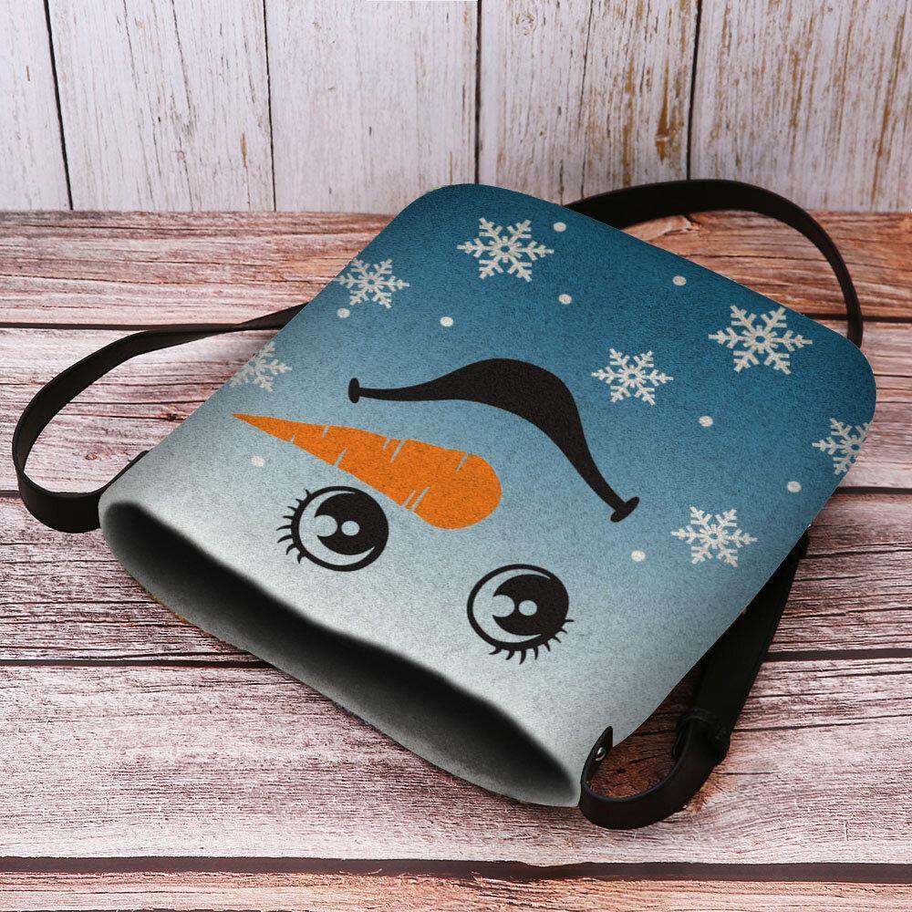 Bolso bandolera con estampado de copos de nieve y muñeco de nieve con sonrisa navideña festiva para mujer 