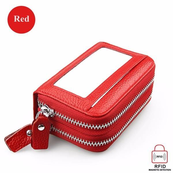 Genuine Leather RFID Double Zipper 11 Card Holder Coin Bag