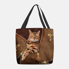 Bolso de hombro con patrón de gato de visión tridimensional en 3D bonito de lona para mujer 