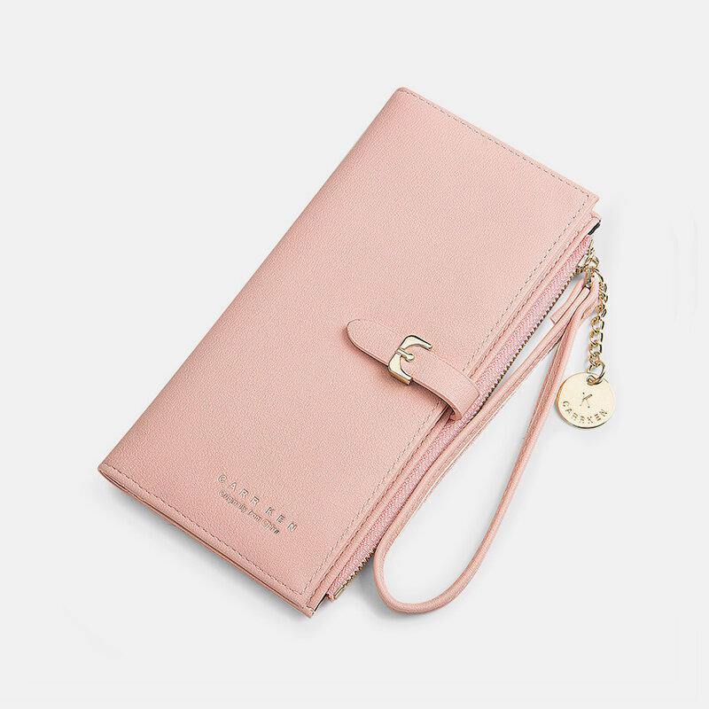 Women PU Leather Thin Solid Color Bifold Long Purse Card Holder Wallet