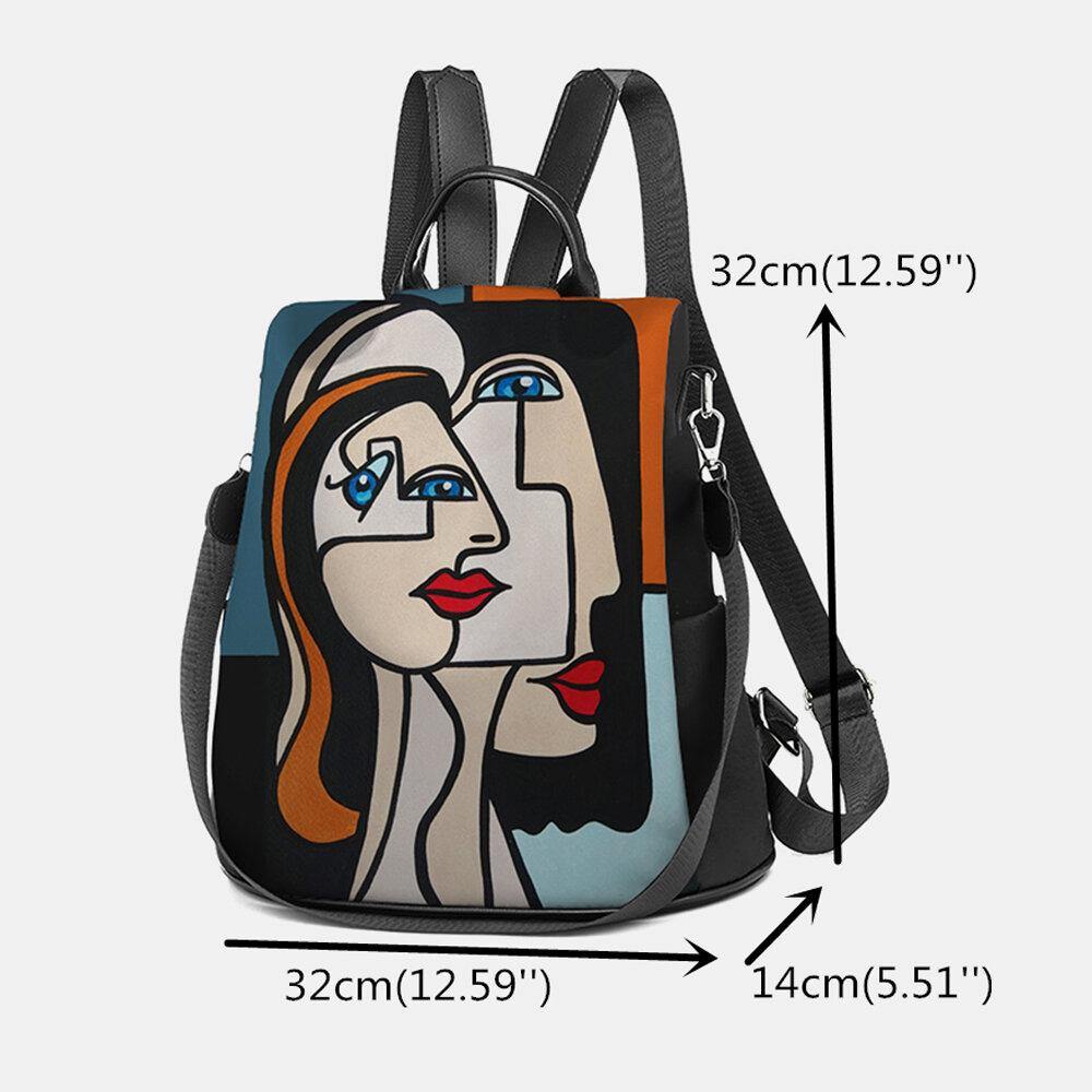 Women Nylon Cartoon Abstract Stick Figure Pattern Large Capacity Shoulder Bags Backpack