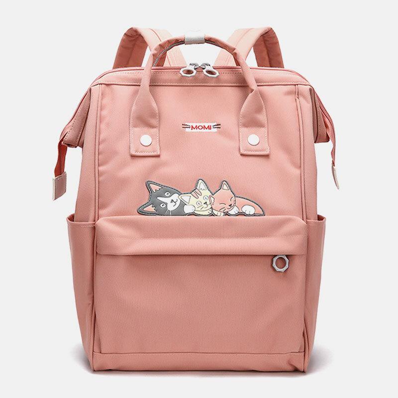 Women Oxford Waterproof Anti-theft Cute Cat Pattern Casual Backpack