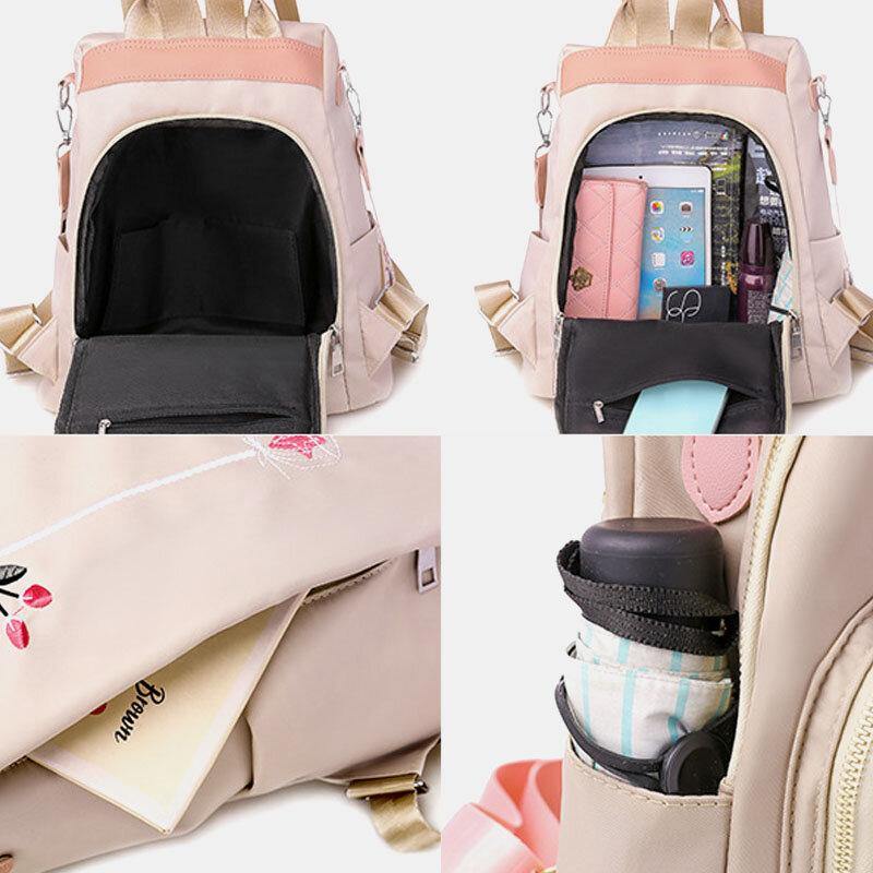 Women Multi-carry Oxford Embroidery Waterproof Ethnic Anti-theft Backpack