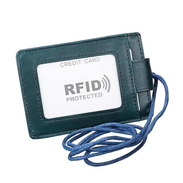 RFID Genuine Leather 4 Card Slot Neck Bag Card Holder