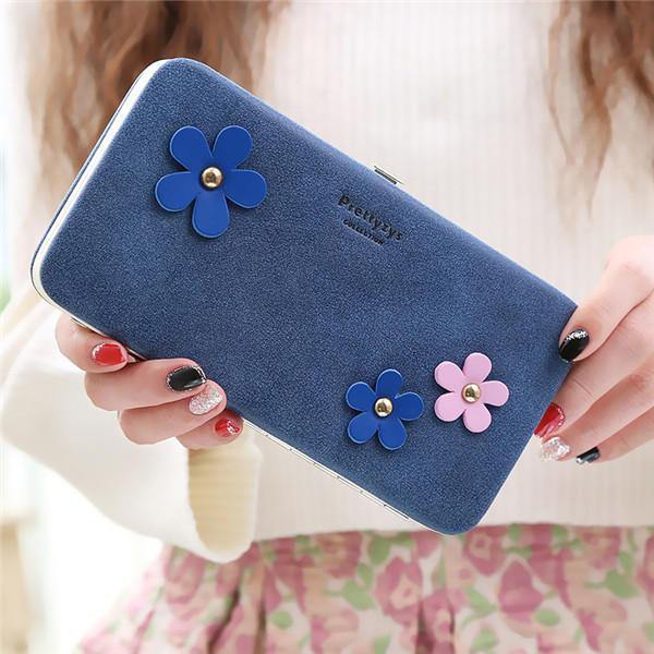 Women Flower 5.5 Inch Phone PU Wallet Case Cover Long Wallet