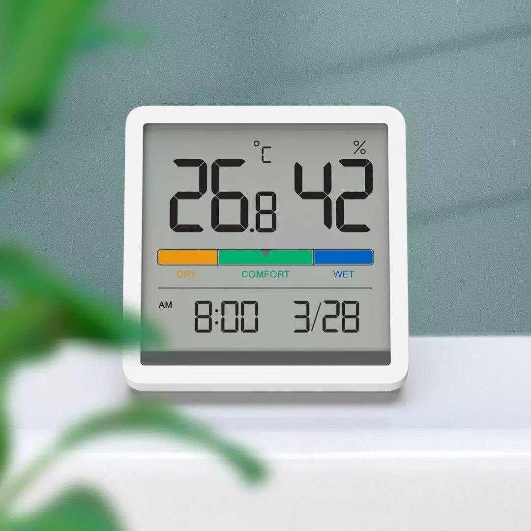 XIAOMI Miiiw Mute Temperatur Luftfeuchtigkeitsuhr Digitaler Hygrometer Wecker Innenthermometer Luftfeuchtigkeitsmonitor Smart Home mit 3,34 Zoll großem LCD-Bildschirm 