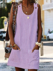 Striped button pocket dress