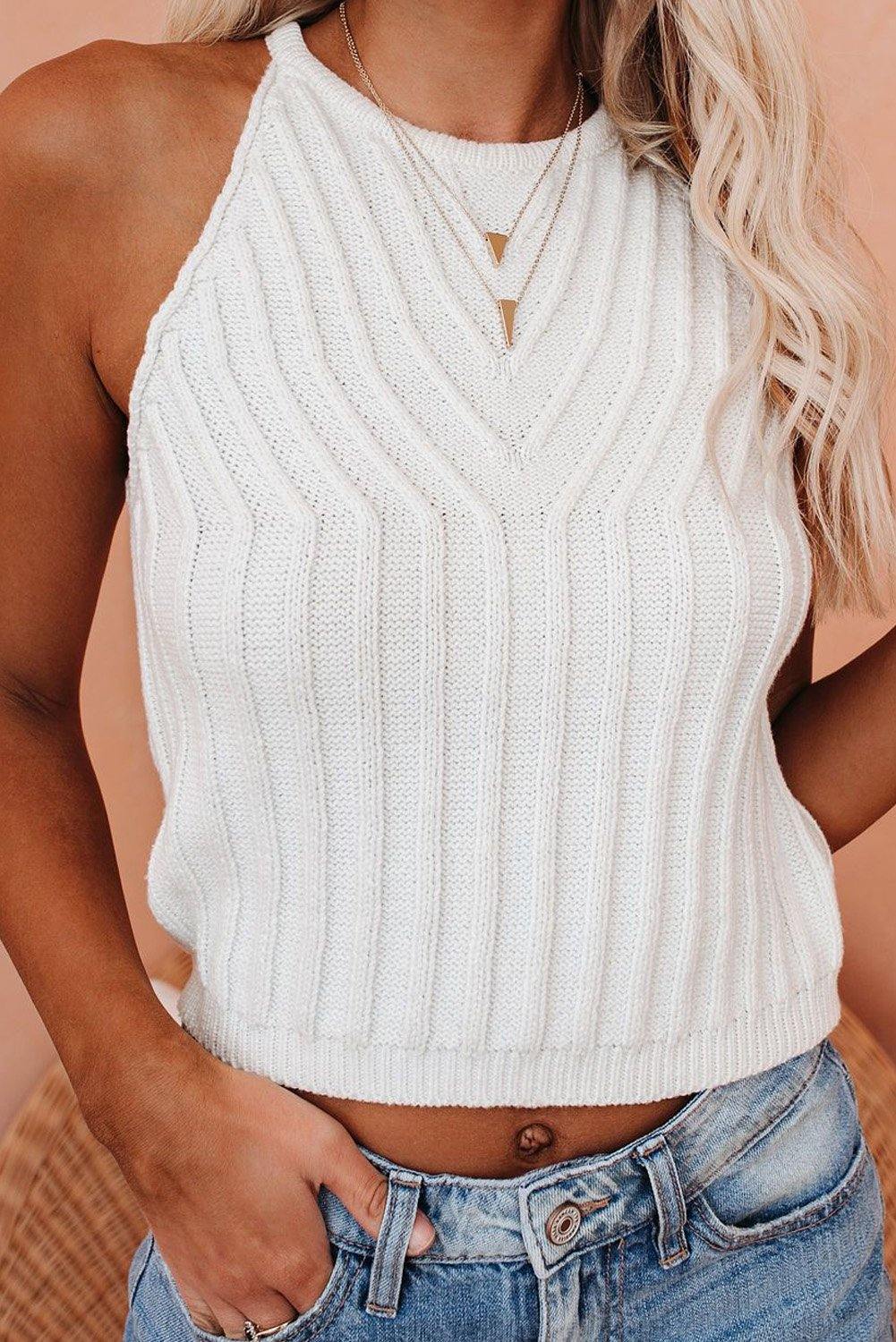 Cropped Ribbed Halter Tank