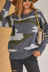 Pullover mit Camouflage-Muster und Destroyed-Saum