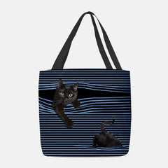 Las mujeres sintieron lindo 3D tridimensional gato negro rayas patrón bolso de hombro bolso de mano 