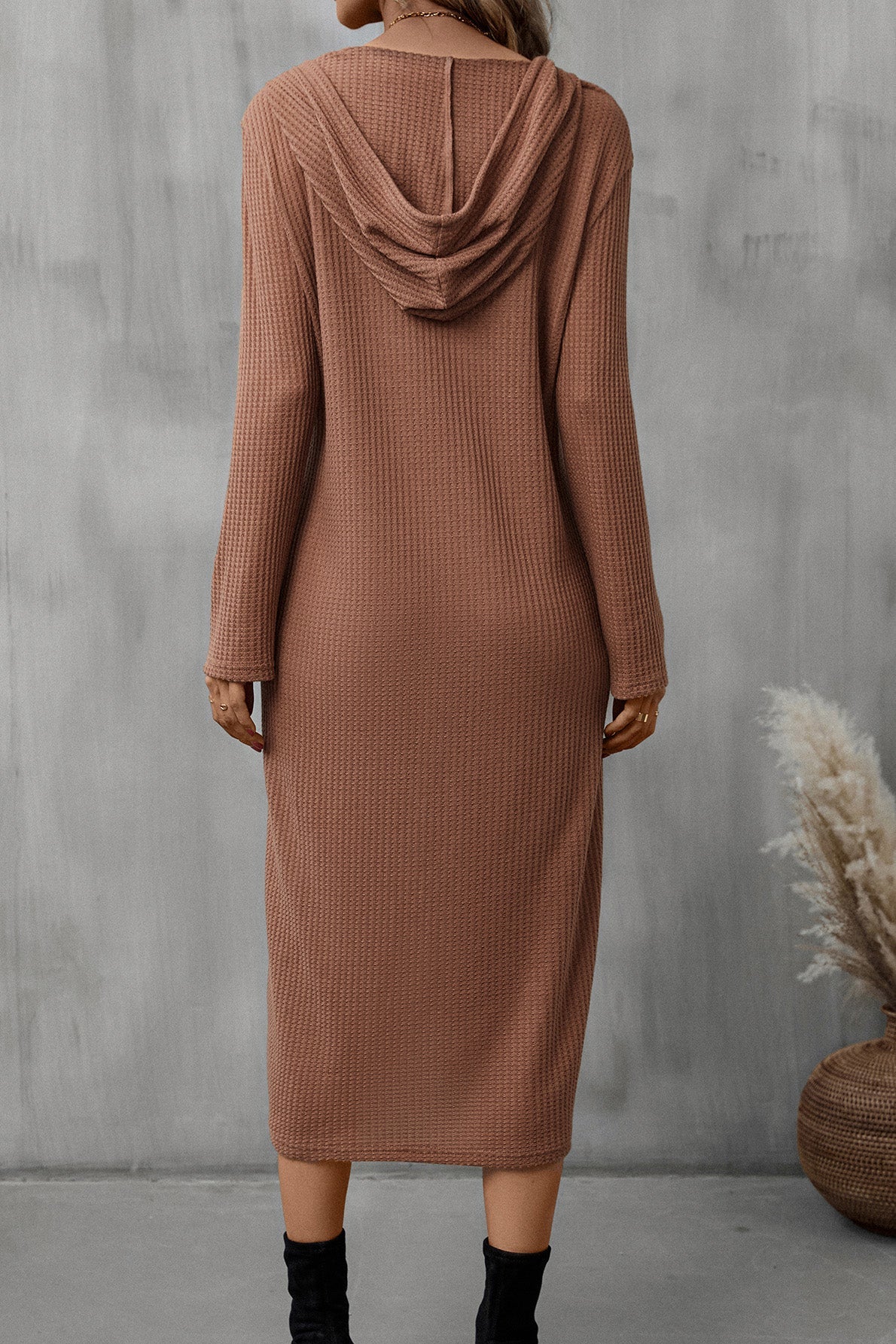 Buttoned Long Sleeve Hooded Dress