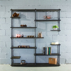 Open Eleven Shelf Industrial Pipe Bookcase