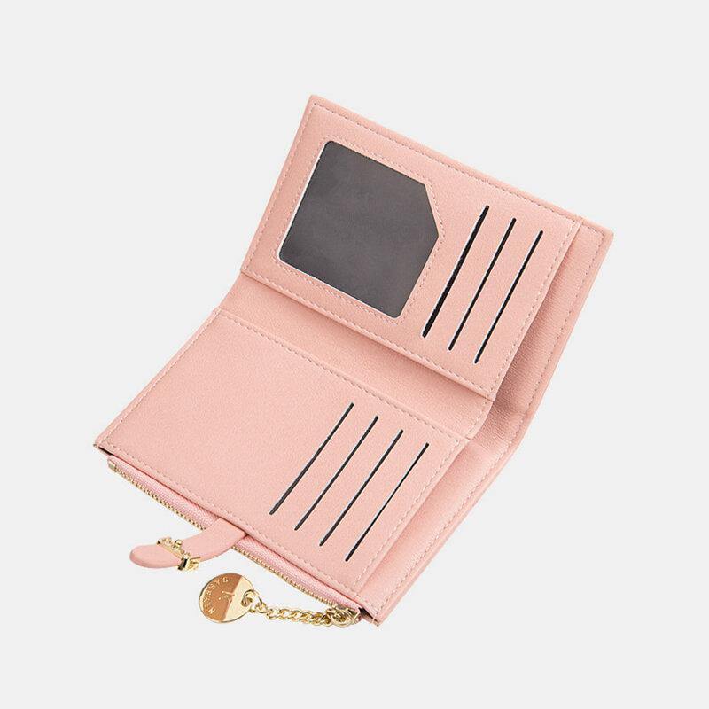 Women PU Leather Thin Solid Color Bifold Card Holder Wallet