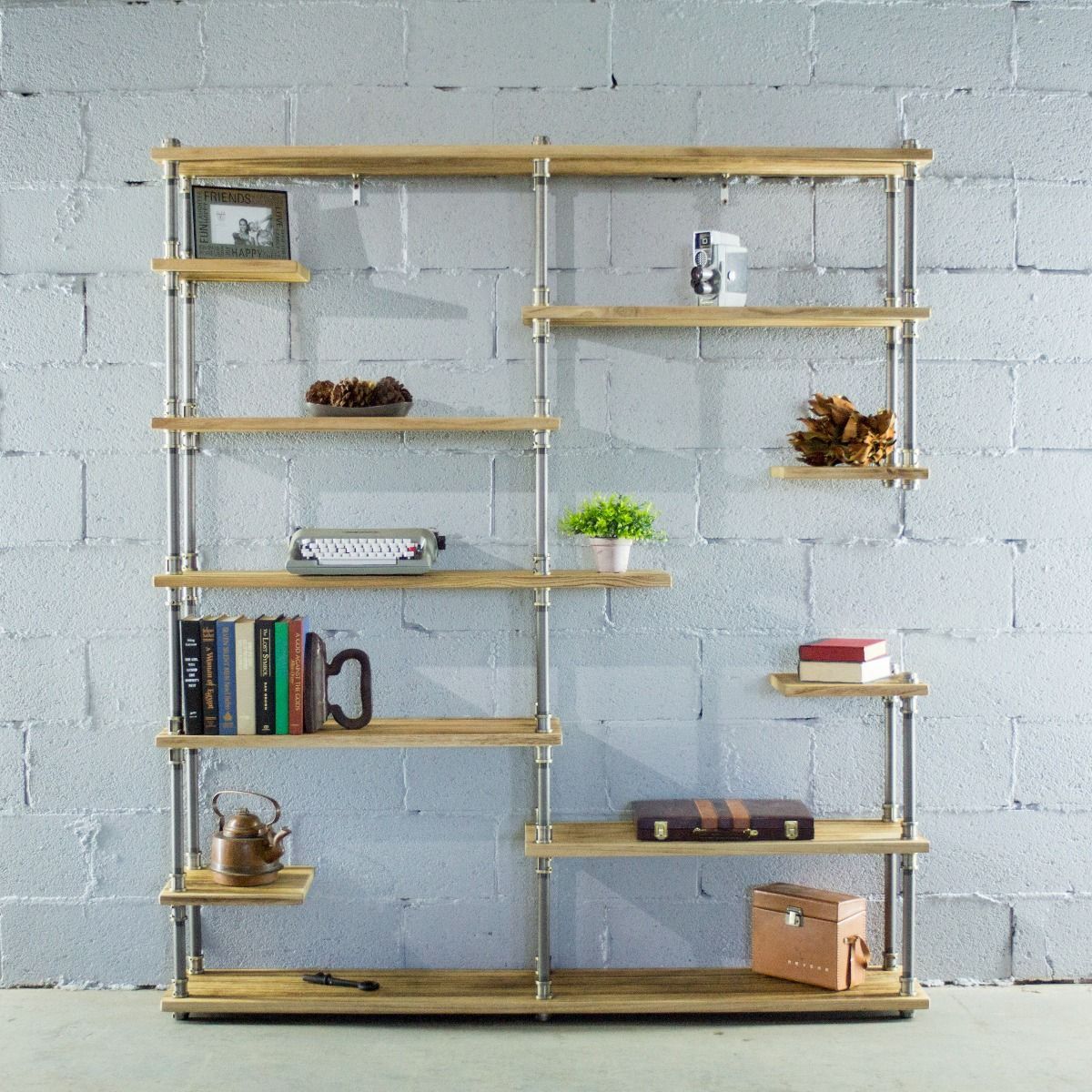 Open Eleven Shelf Industrial Pipe Bookcase