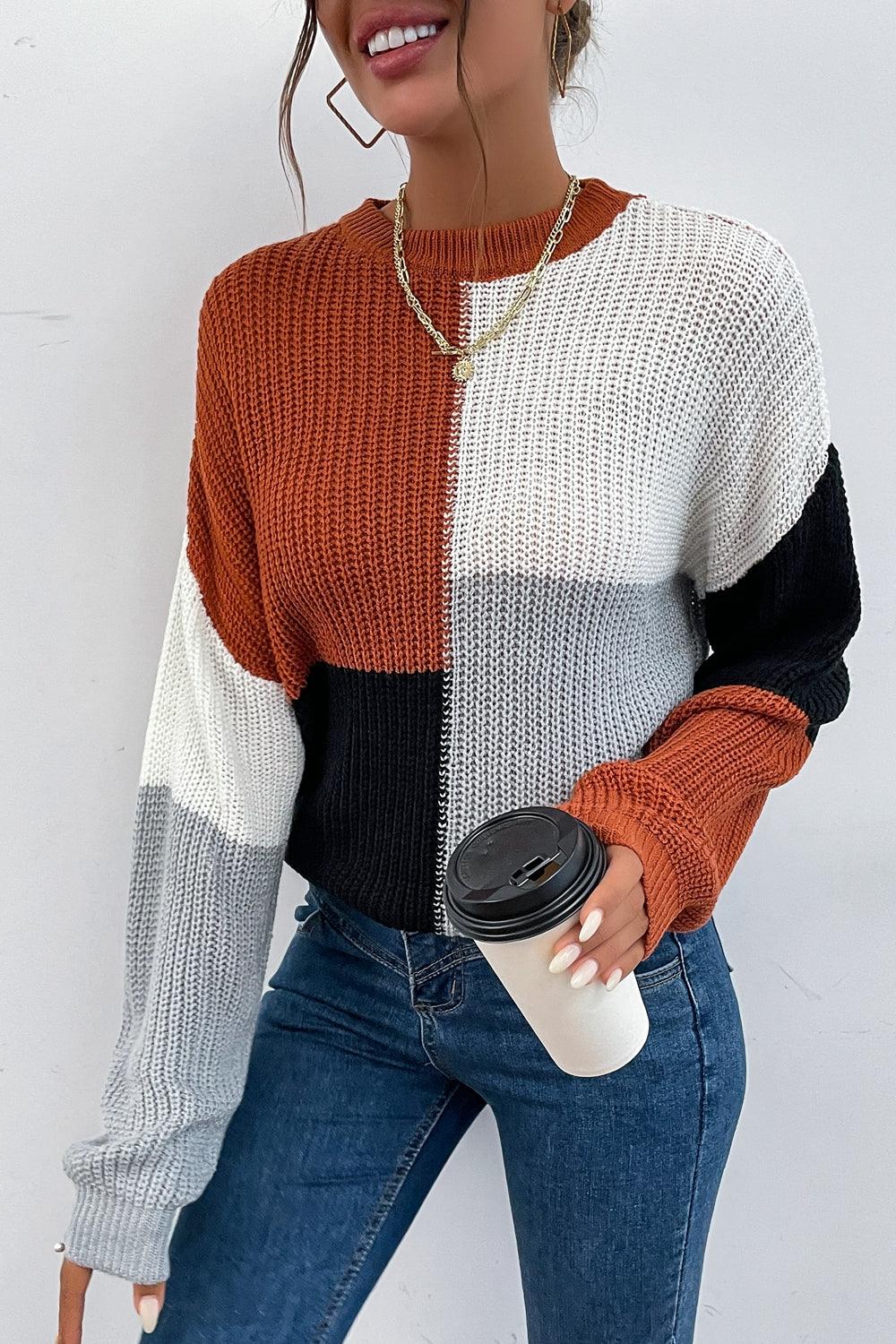 Grober Pullover mit Farbblockdesign