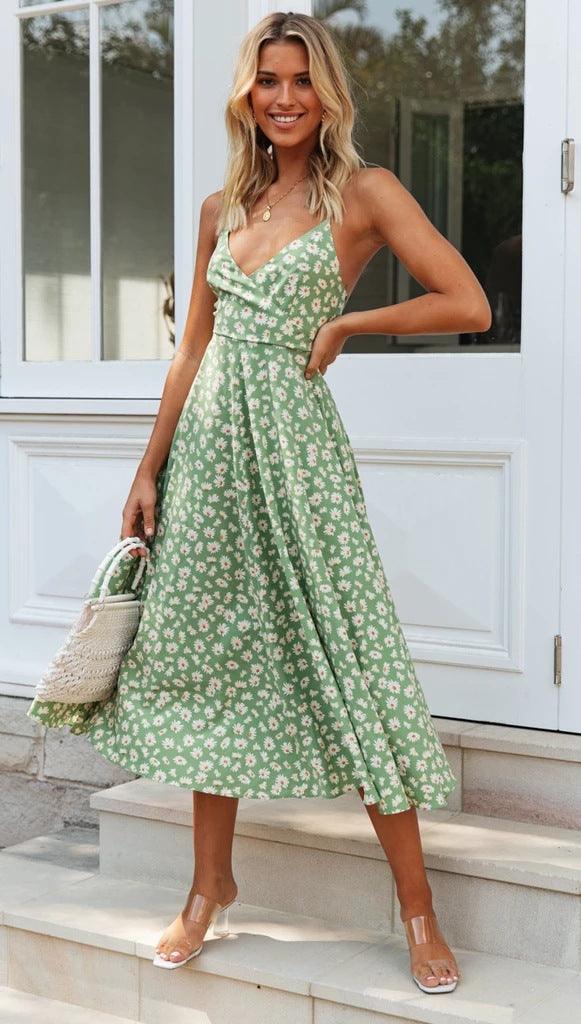 Printed sling bow dress