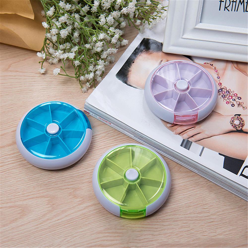 7 Cases Round Pill Box 7 Days Plastic Storage Box Rotating Portable Pill Box Case