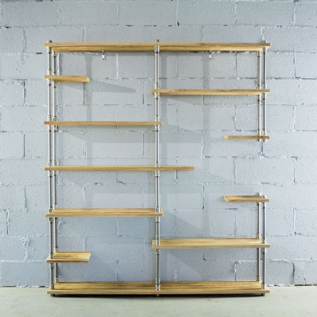 Open Eleven Shelf Industrial Pipe Bookcase