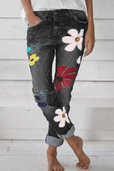 Casual Wear Flower Print Regular Fit Jeans