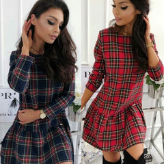 Long Sleeve Plaid Midi Casual Plaid Knee Length Dress