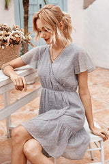 Swiss Dot Flutter Sleeve Ruffled Dress