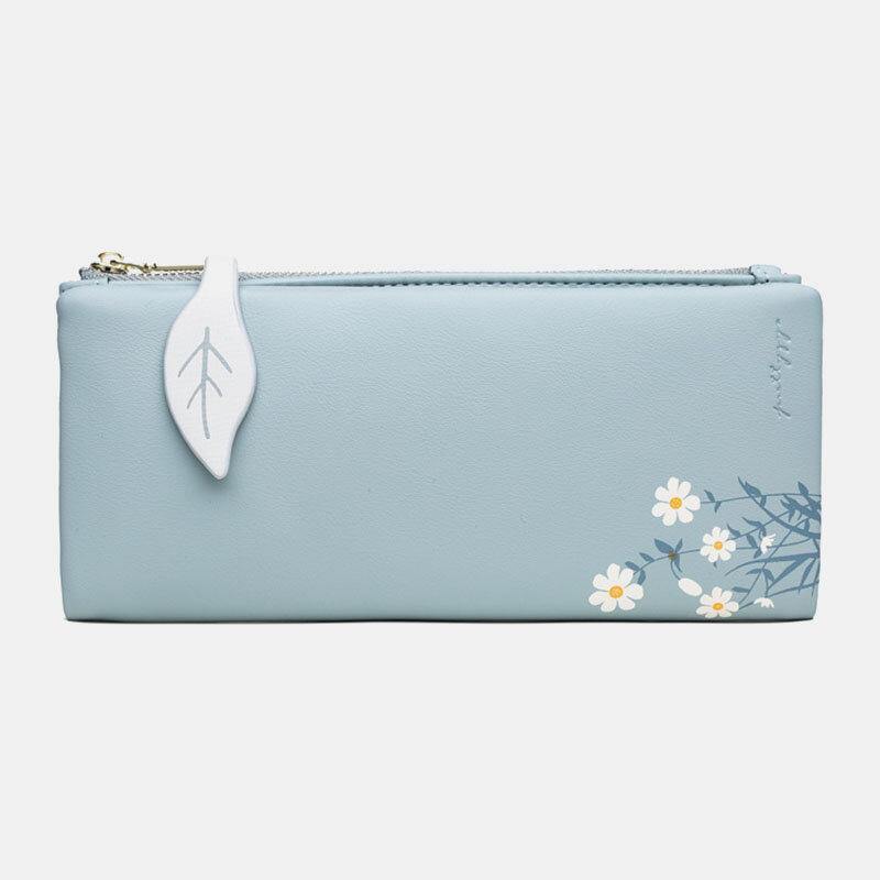 Women 13 Card Slots Bifold Flower Printed Long Wallet Clutches Bag