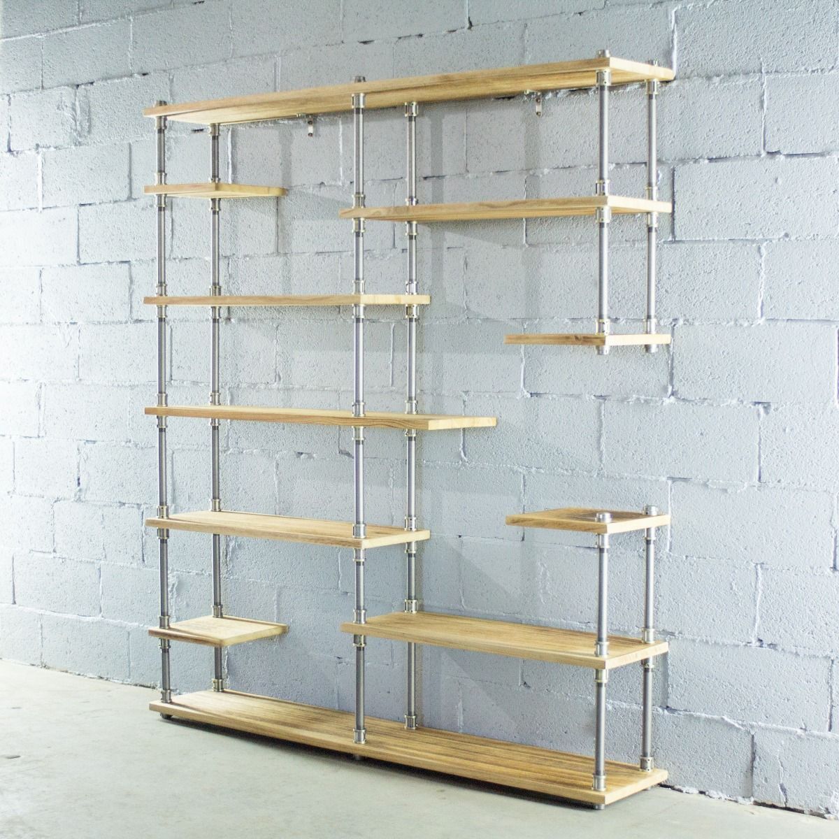 Open Eleven Shelf Industrial Pipe Bookcase