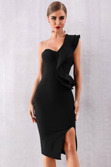 One Shoulder Side Slit Evening Dress