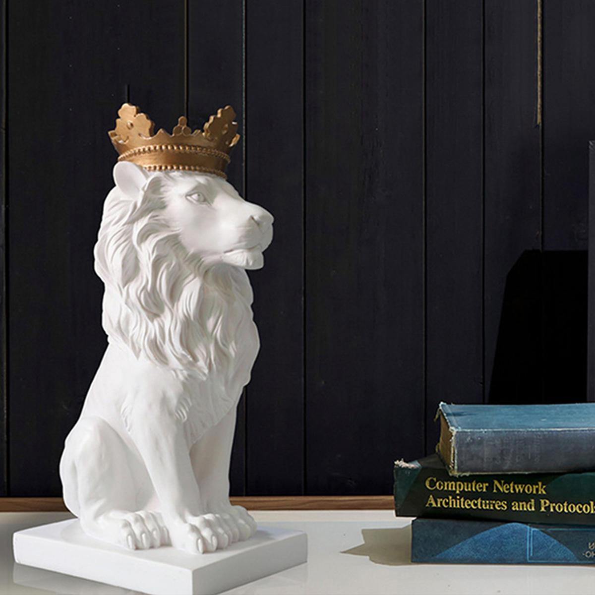 Nordic Style Crown Lion Statue Handicraft Decorations for Home Office Hotel Desk