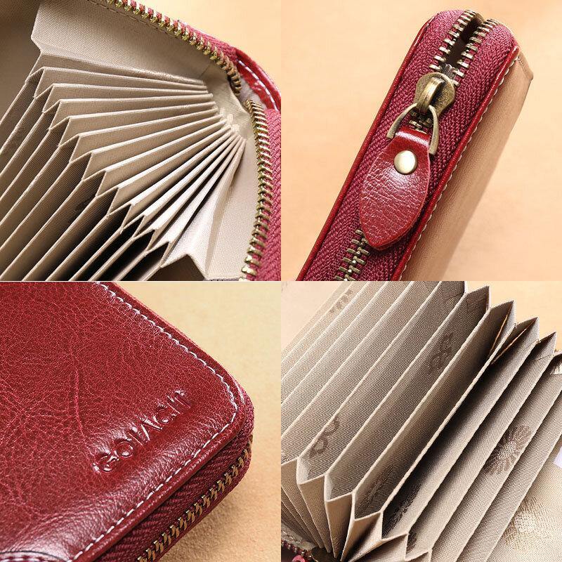 Women 12 Card Slots Rfid Genuine Leather Short Zipper Coin Purse Wallet