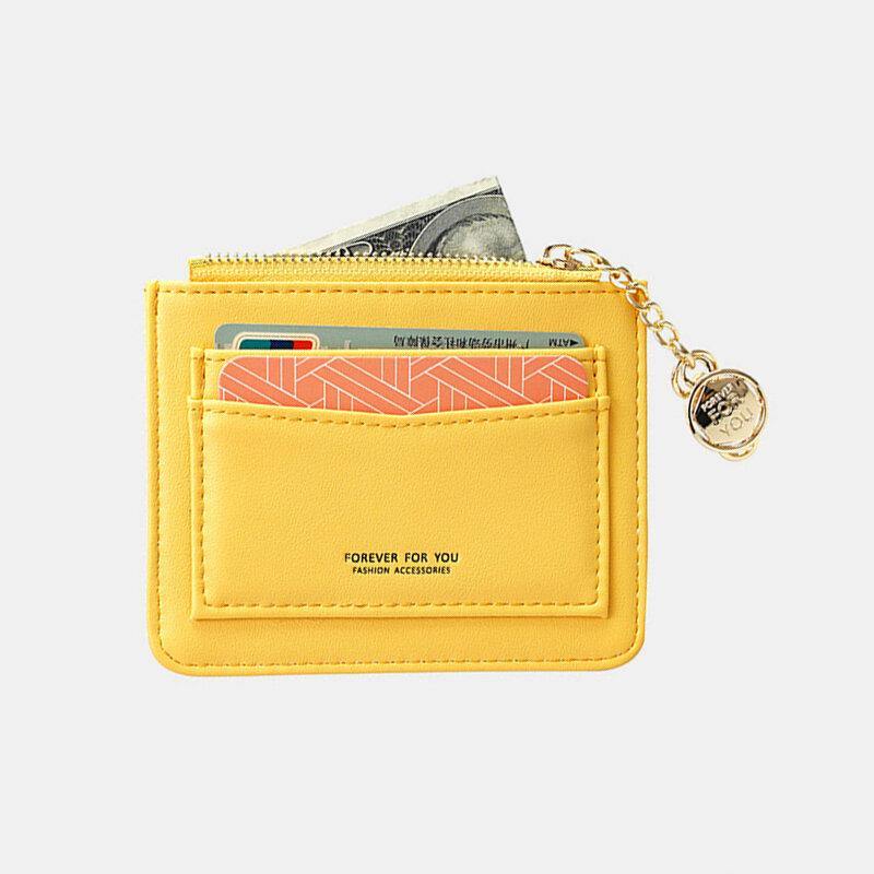 Women Solid 5 Card Slots Hardware Mini Wallet Purse