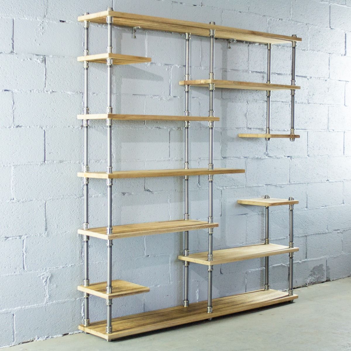 Open Eleven Shelf Industrial Pipe Bookcase