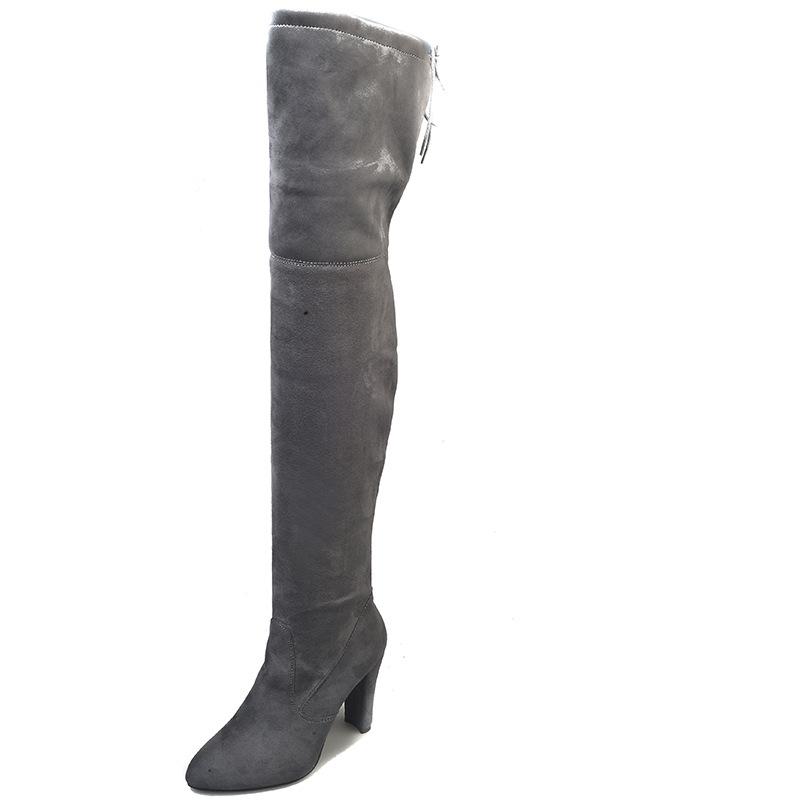 Overknee-Stiefel aus klobigem Wildleder mit elastischem Reißverschluss und spitzer Zehenpartie für Damen