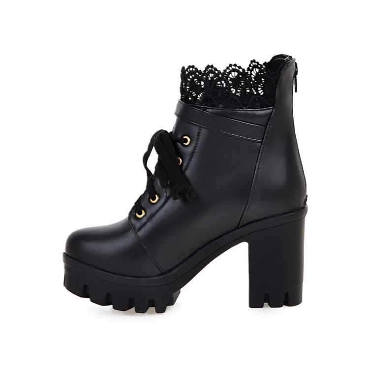 Women Punk Laces Chunky Heel Lace Up Boots