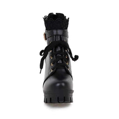 Women Punk Laces Chunky Heel Lace Up Boots