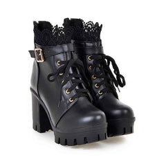 Women Punk Laces Chunky Heel Lace Up Boots