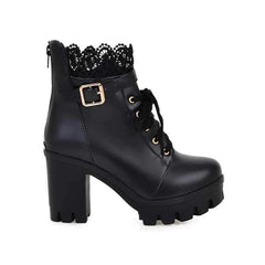 Women Punk Laces Chunky Heel Lace Up Boots