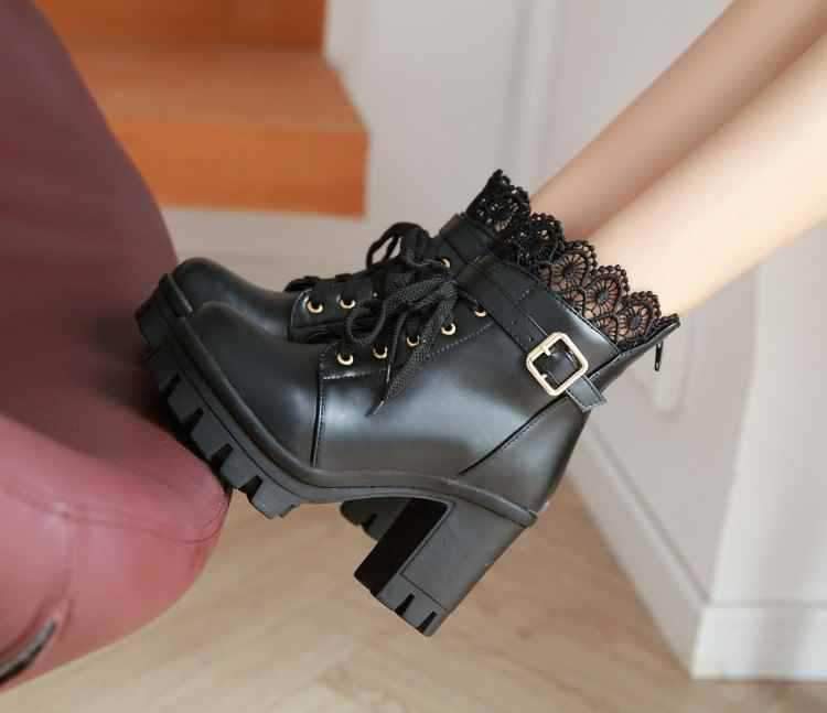 Women Punk Laces Chunky Heel Lace Up Boots