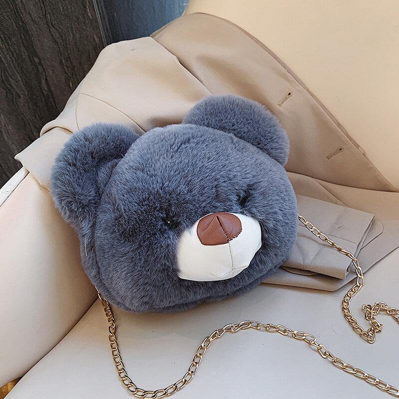 Women Cute Plush Bear Chains Shoulder Bag Crossbody Bag