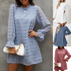 Autumn And Winter New Style Bubble Long-sleeved Lace Collar Dress Women