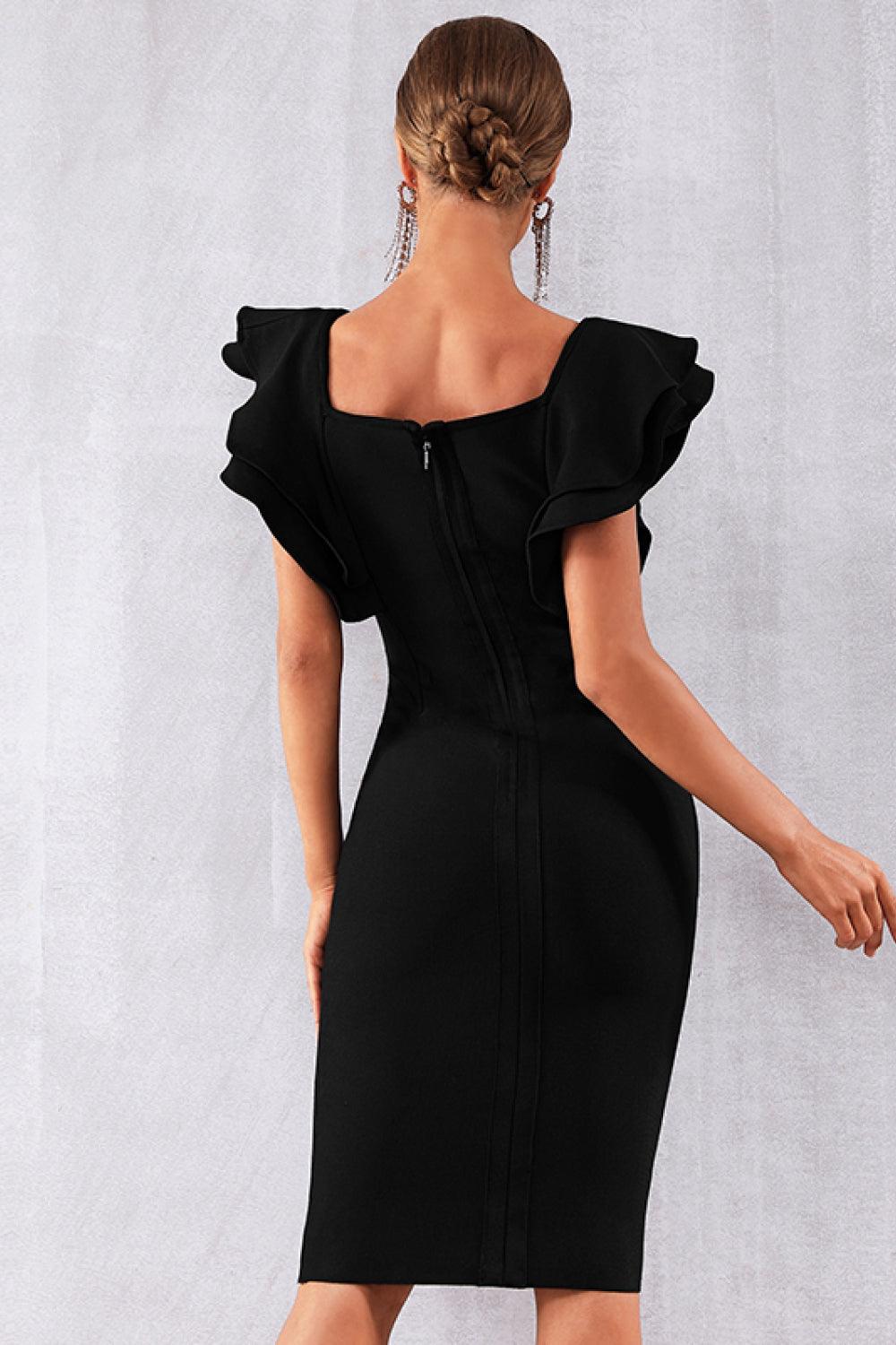 Solid Ruffle Shoulder Dress