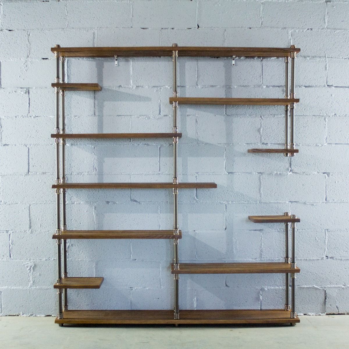 Open Eleven Shelf Industrial Pipe Bookcase