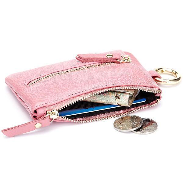 Genuine Leather Women Zipper Card Holder Girls Small Coin Bags Key Chain Bags