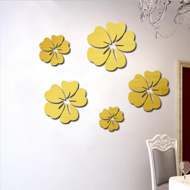 5Pcs Flower Pattern Mirror Sticker Home Decor 3D Decal Art DIY Mural Decal For Living Room Decoration PVC Self Adhesive Poster