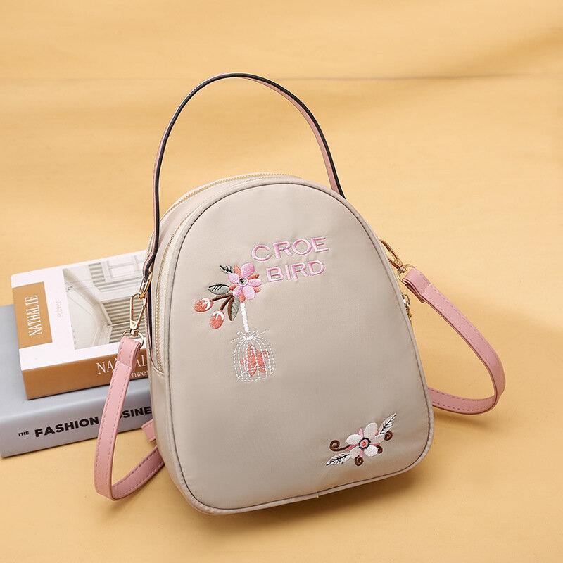 Women Oxford Embroidery Ethnic Multi-carry Earphone Backpack Shoulder Bag Handbag